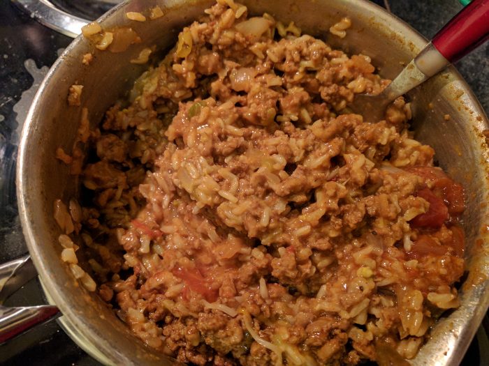 a mix of rice and meat