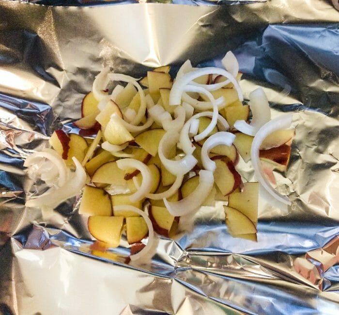 Campfire bake of potatoes and onions