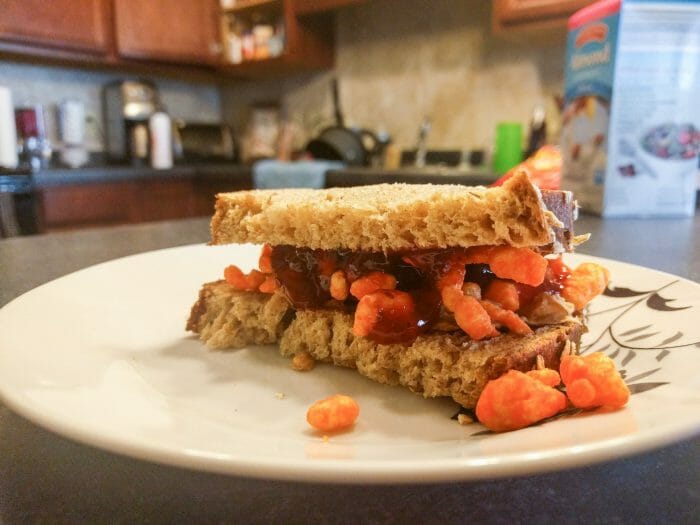 Finished Peanut Butter and Jelly Cheeto Sandwich