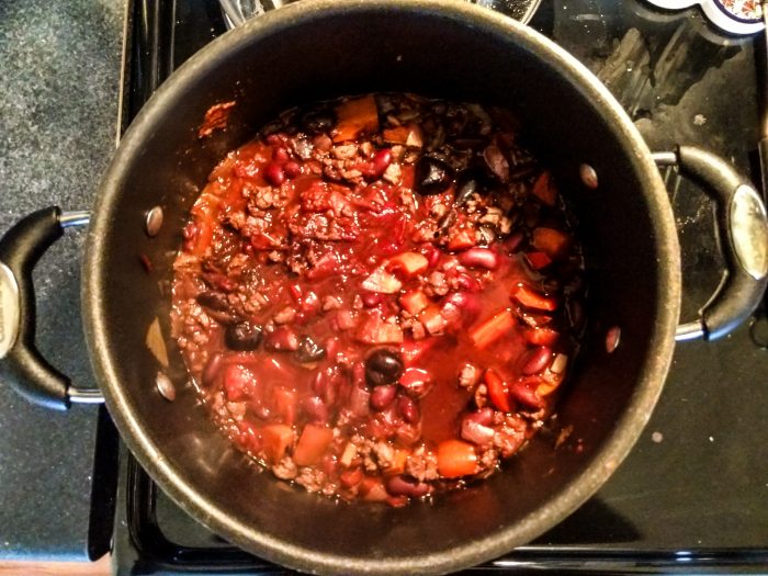 Cooking the pot of chili