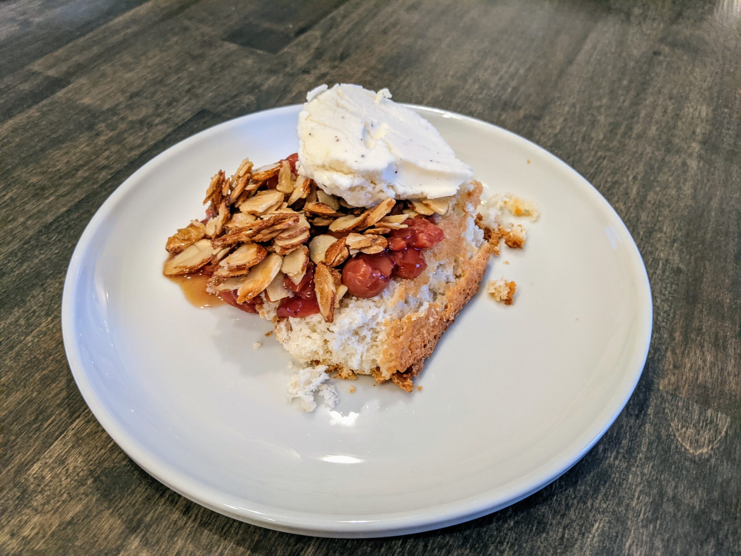 Almond Angel Food Cake W/ Brandy Tart Cherry Sauce Boxcar Cook